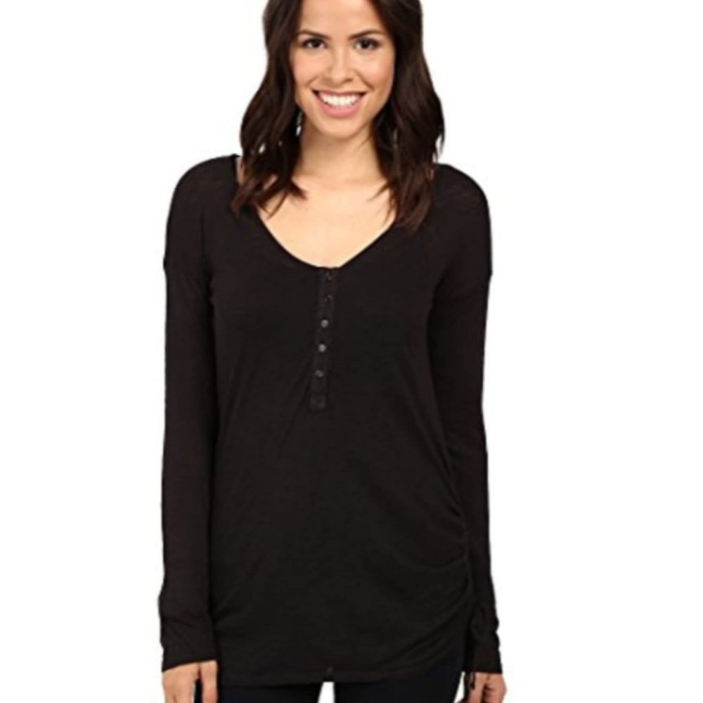NWT Splendid Women's Henley Lace Up Side Rouched Long Sleeve Size XS $100 K290